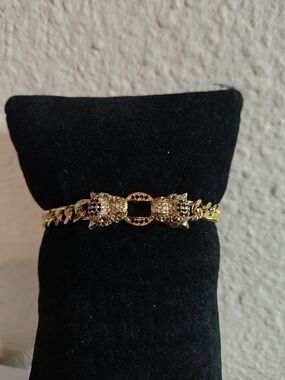 Gold Panther Head Chain Bracelet - Women's Jewelry